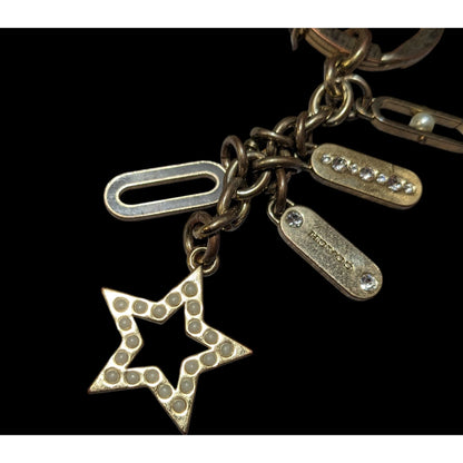 Coach Gold Tone Rhinestone Faux Pearl Star Charm Keychain