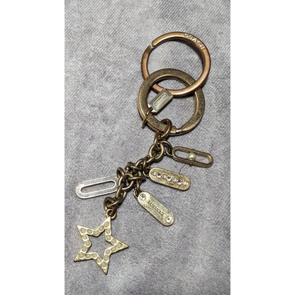 Coach Gold Tone Rhinestone Faux Pearl Star Charm Keychain