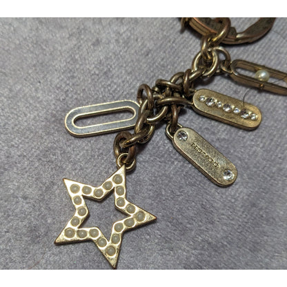 Coach Gold Tone Rhinestone Faux Pearl Star Charm Keychain