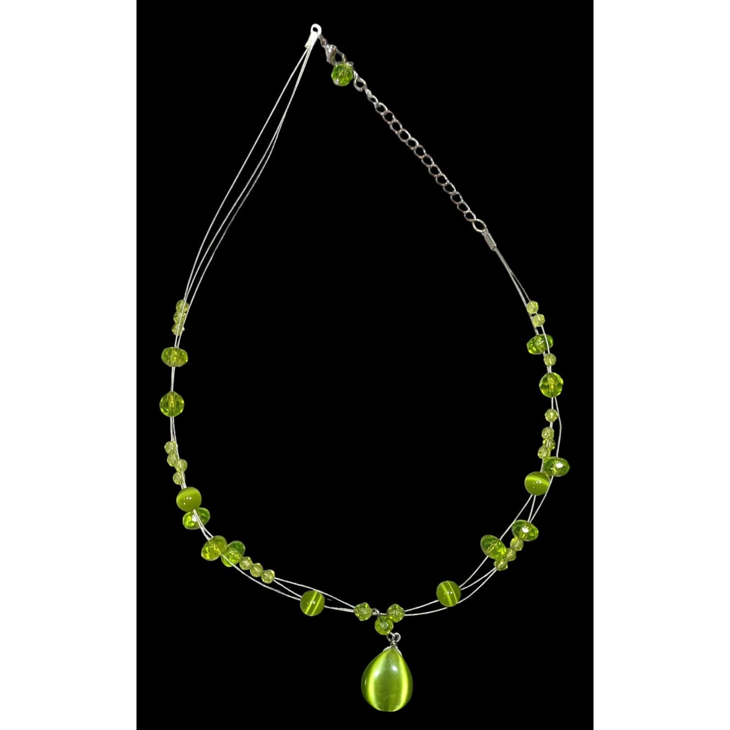 Fairycore Green Cateye Glass Beaded Pendant Necklace