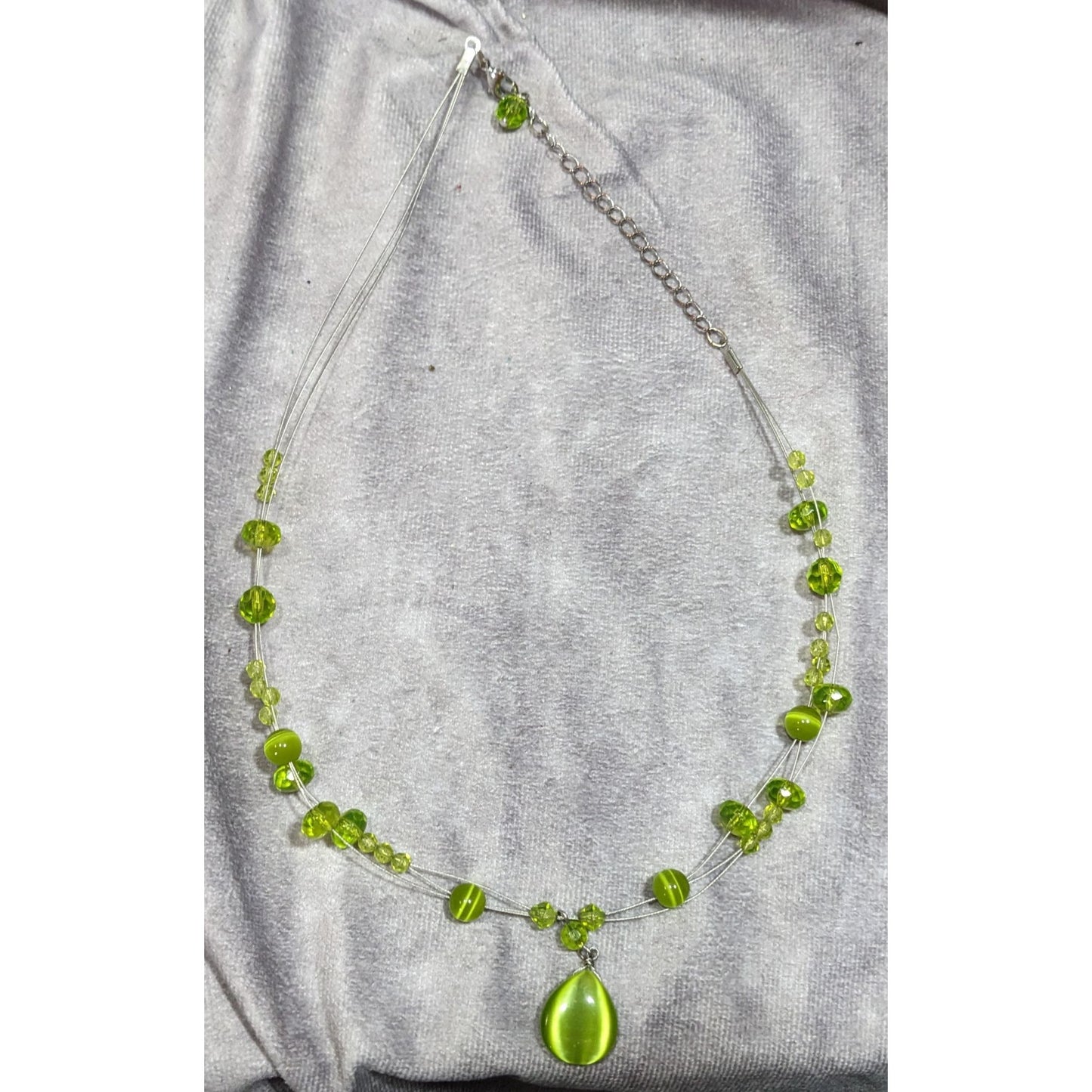 Fairycore Green Cateye Glass Beaded Pendant Necklace