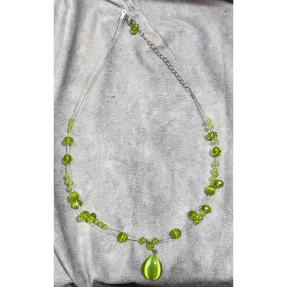 Fairycore Green Cateye Glass Beaded Pendant Necklace