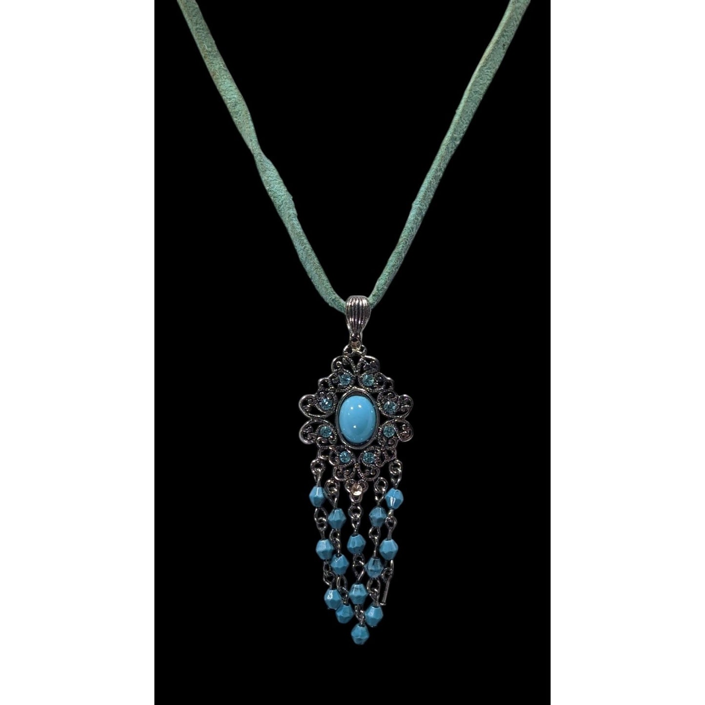 Bohemian Princess Blue Gemmed And Beaded Tassel Necklace