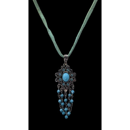 Bohemian Princess Blue Gemmed And Beaded Tassel Necklace