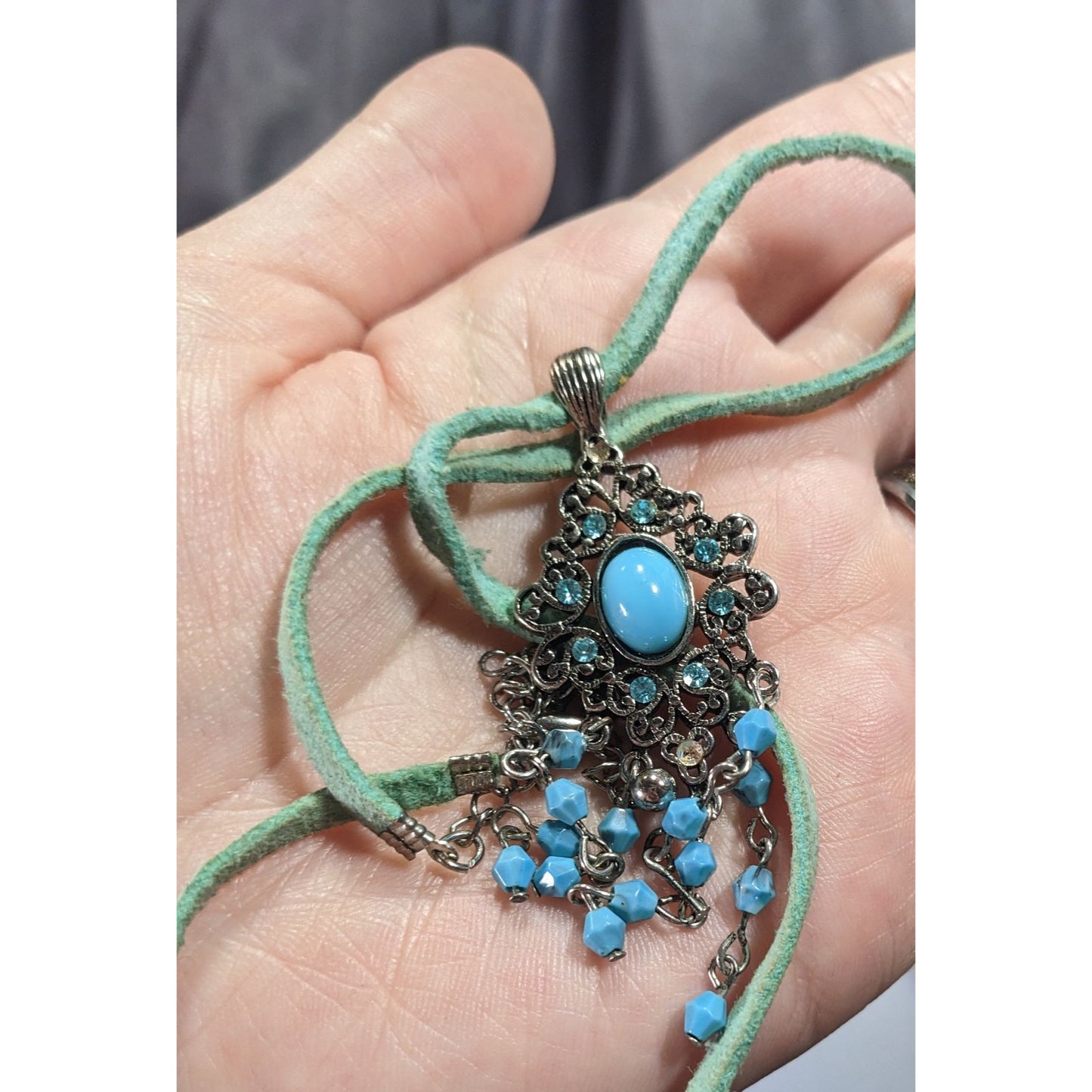 Bohemian Princess Blue Gemmed And Beaded Tassel Necklace