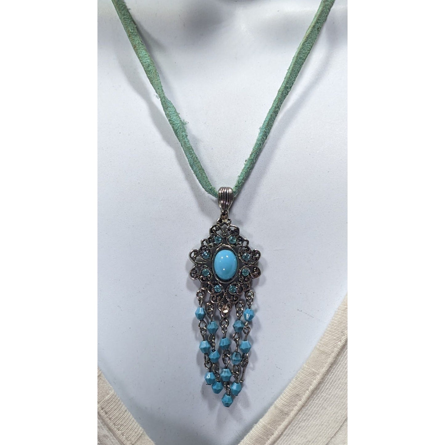Bohemian Princess Blue Gemmed And Beaded Tassel Necklace
