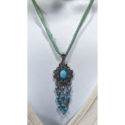 Bohemian Princess Blue Gemmed And Beaded Tassel Necklace