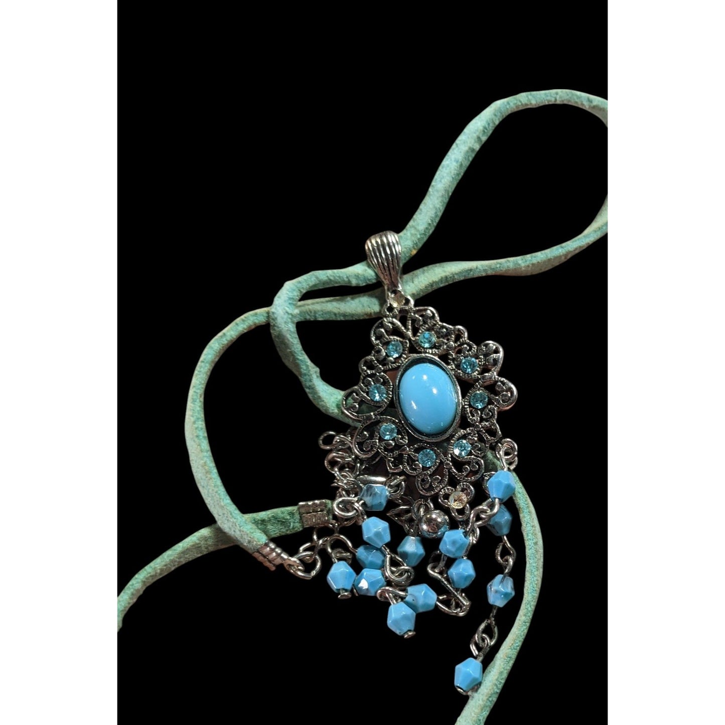 Bohemian Princess Blue Gemmed And Beaded Tassel Necklace