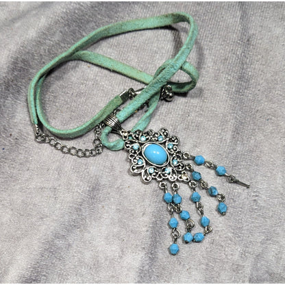 Bohemian Princess Blue Gemmed And Beaded Tassel Necklace