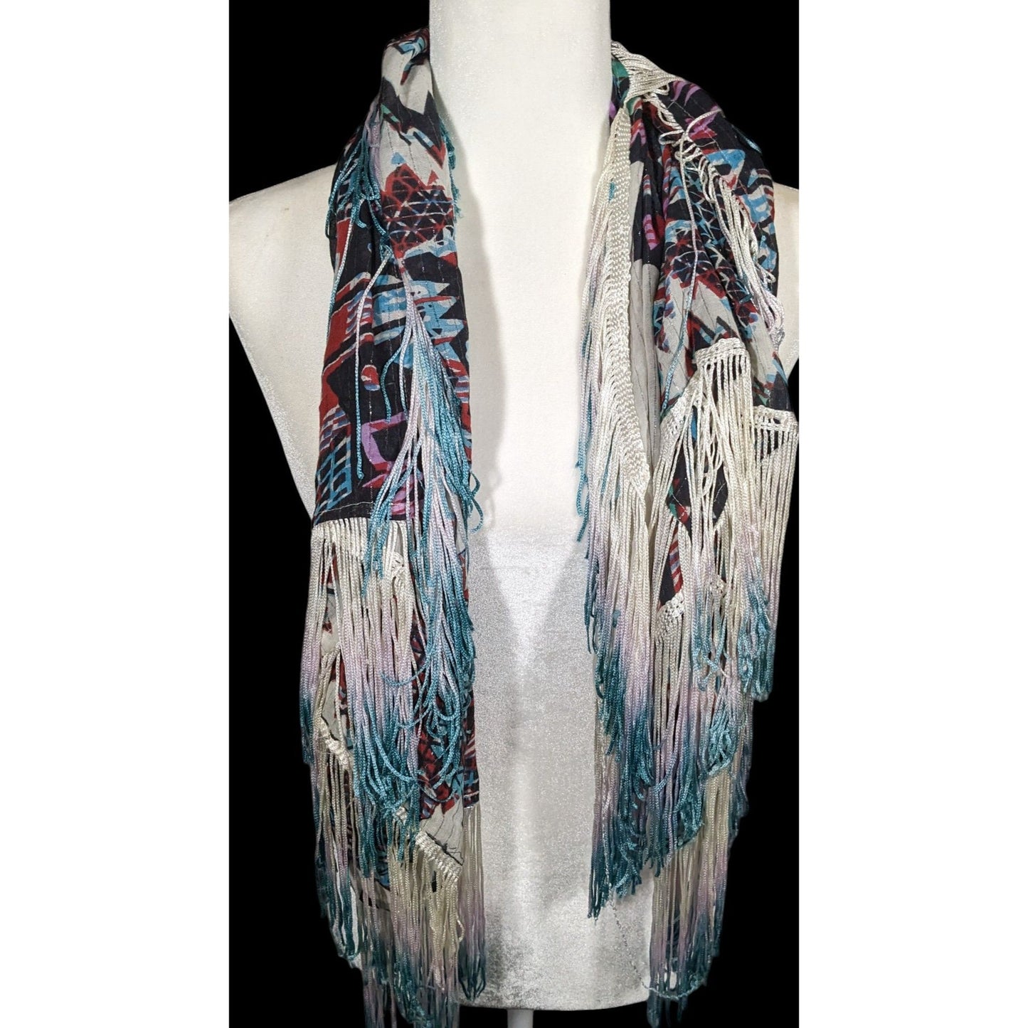 Topshop Southwestern Abstract Rainbow Ombre Fringe Scarf
