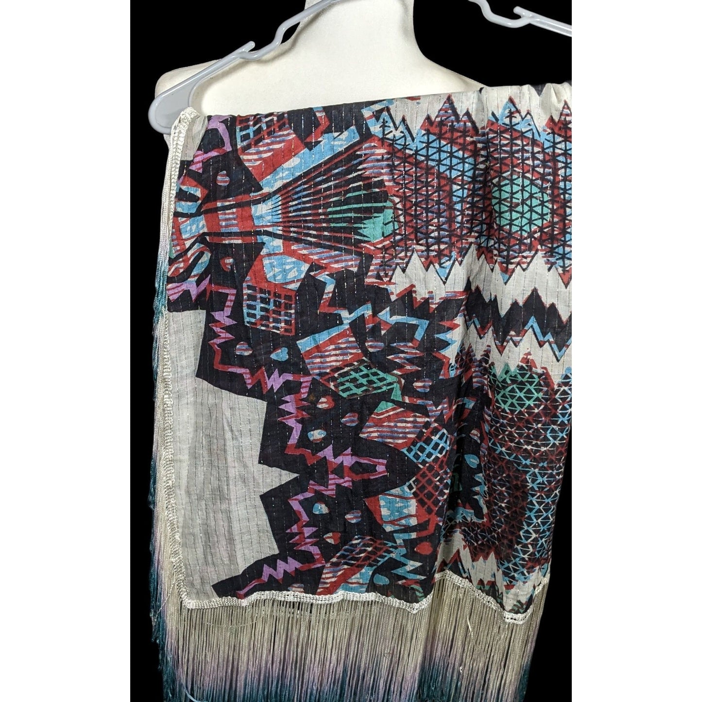 Topshop Southwestern Abstract Rainbow Ombre Fringe Scarf