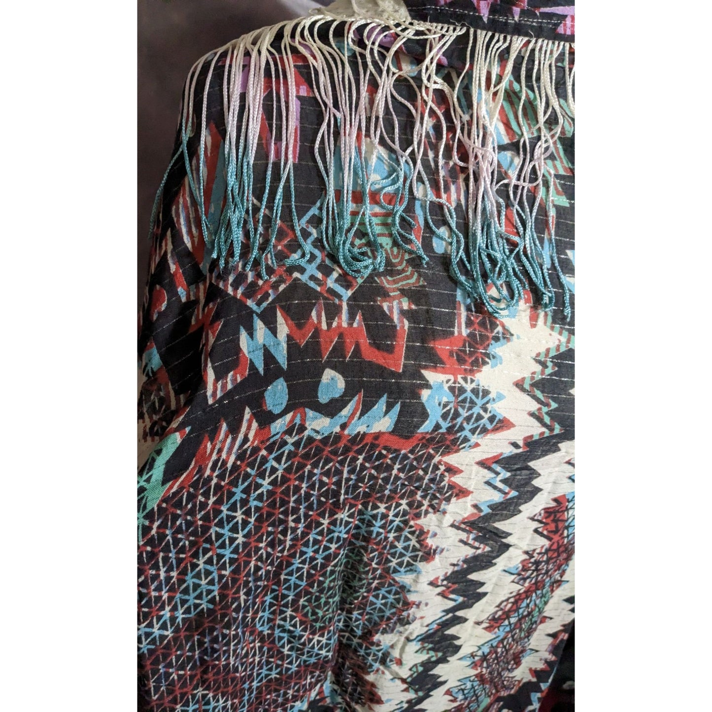 Topshop Southwestern Abstract Rainbow Ombre Fringe Scarf