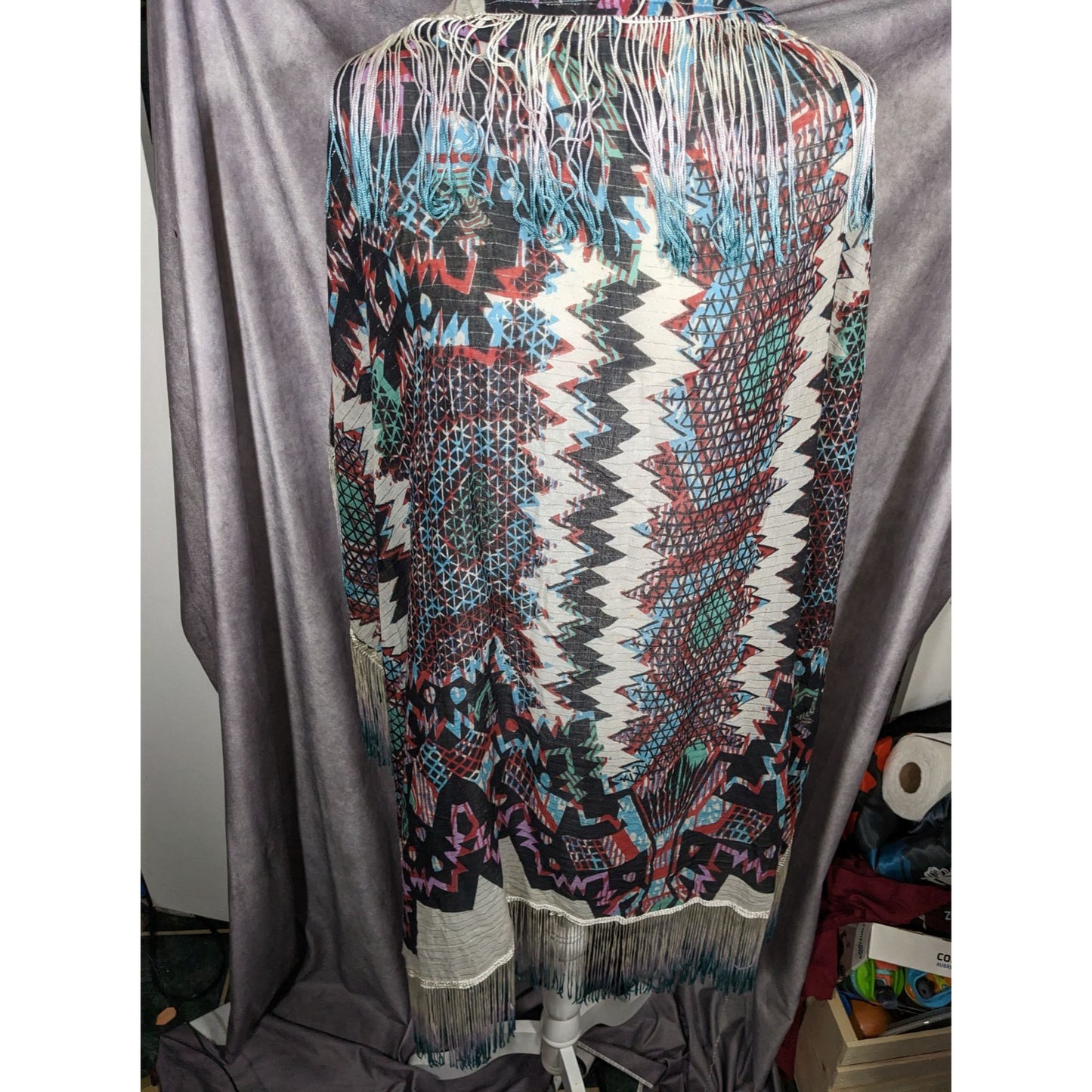 Topshop Southwestern Abstract Rainbow Ombre Fringe Scarf