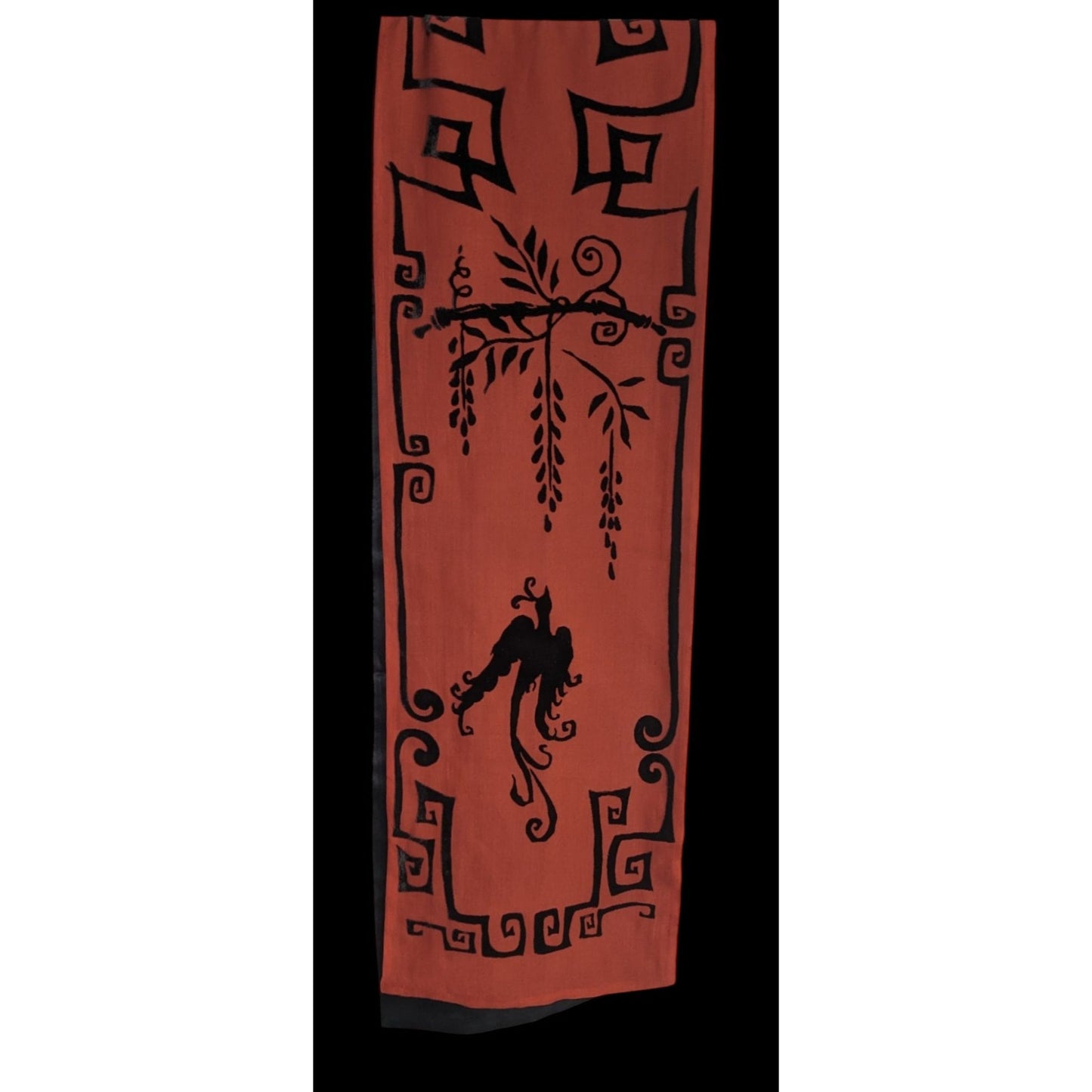 Vintage 90s Gothic Burnt Velvet Scarf With Intricate Butterfly & Phoenix Design 70x10 Inches