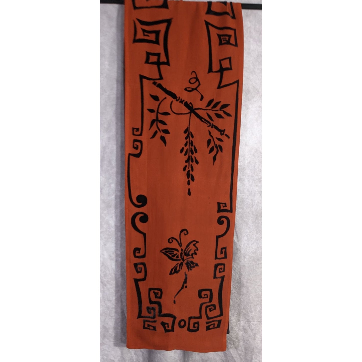 Vintage 90s Gothic Burnt Velvet Scarf With Intricate Butterfly & Phoenix Design 70x10 Inches