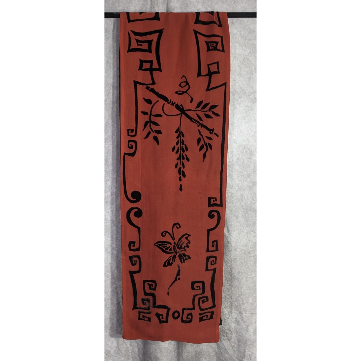 Vintage 90s Gothic Burnt Velvet Scarf With Intricate Butterfly & Phoenix Design 70x10 Inches