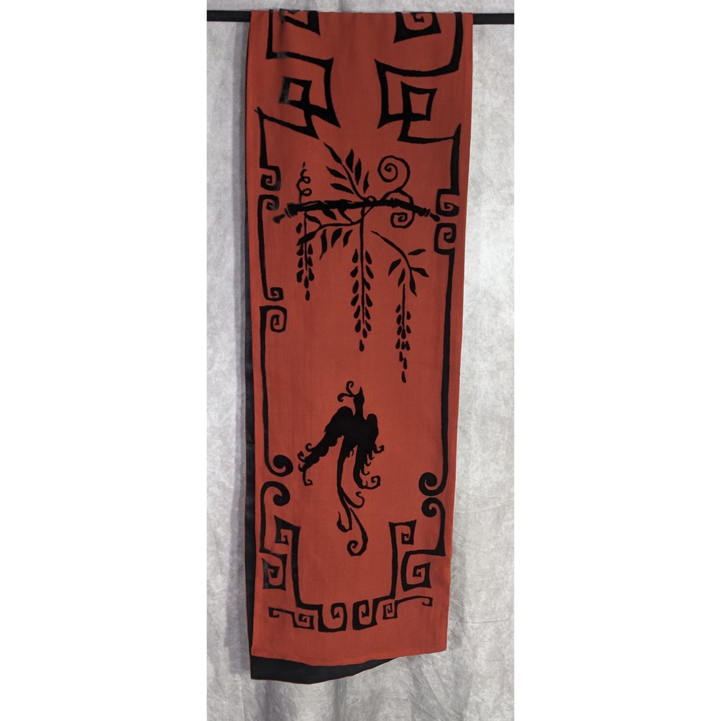 Vintage 90s Gothic Burnt Velvet Scarf With Intricate Butterfly & Phoenix Design 70x10 Inches