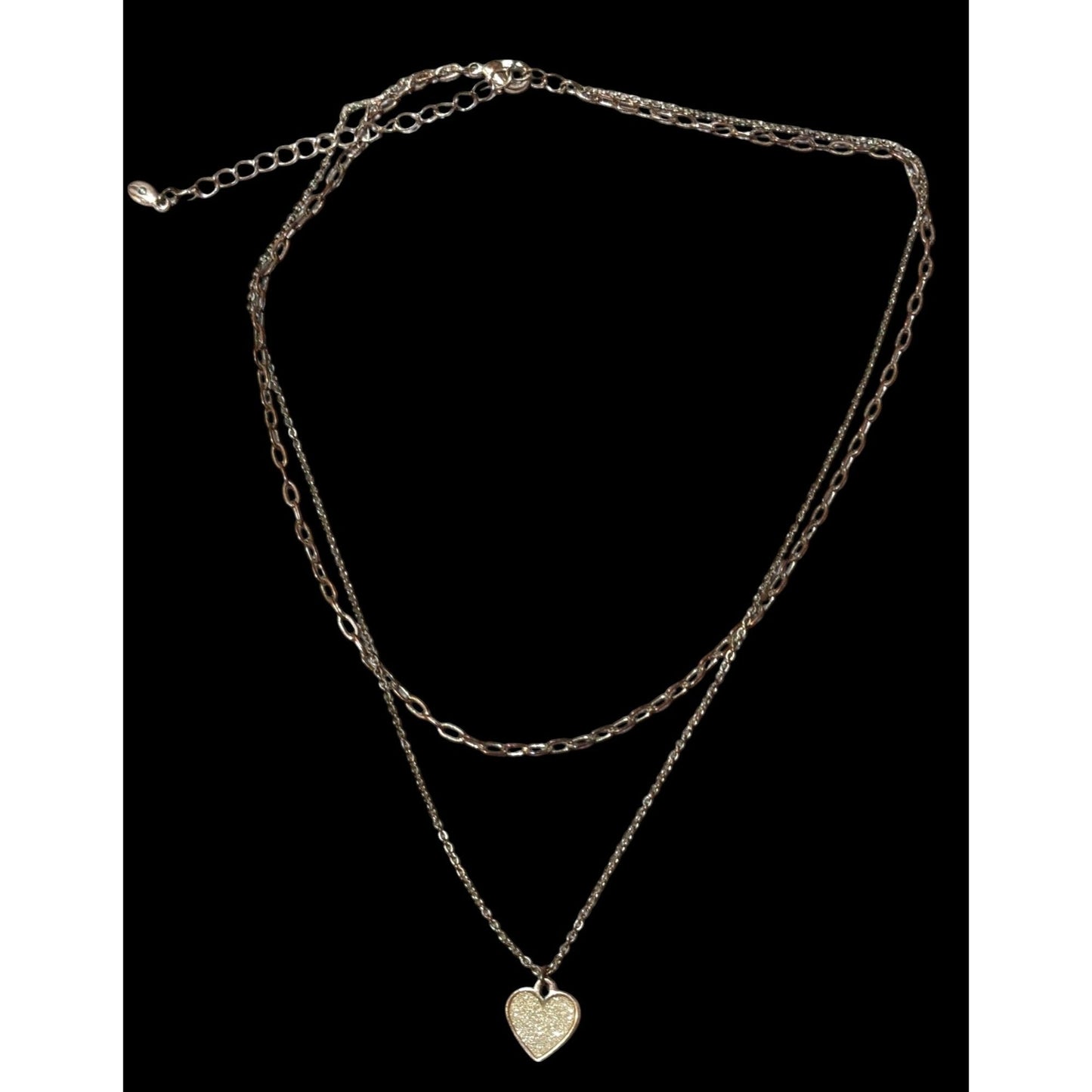 Minimalist Rose Gold Tone Multilayer Silver Glitter Heart Necklace