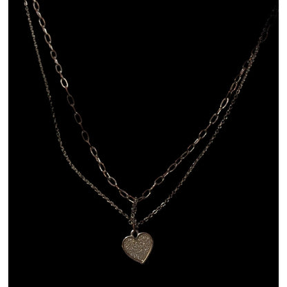 Minimalist Rose Gold Tone Multilayer Silver Glitter Heart Necklace