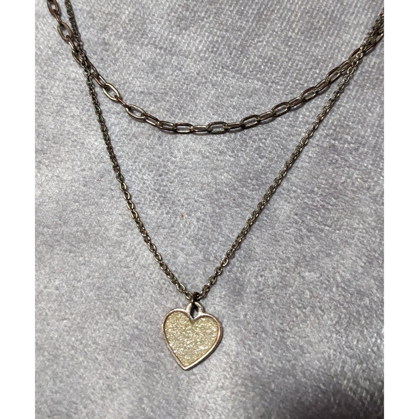 Minimalist Rose Gold Tone Multilayer Silver Glitter Heart Necklace