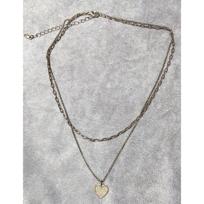 Minimalist Rose Gold Tone Multilayer Silver Glitter Heart Necklace