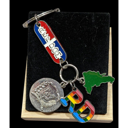 Dominican Republic Souvenir Keychain With Map Flag & Coin-Inspired Charms