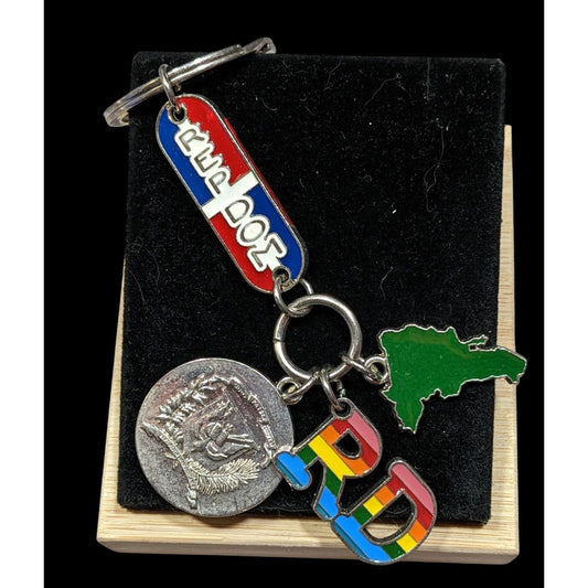 Dominican Republic Souvenir Keychain With Map Flag & Coin-Inspired Charms