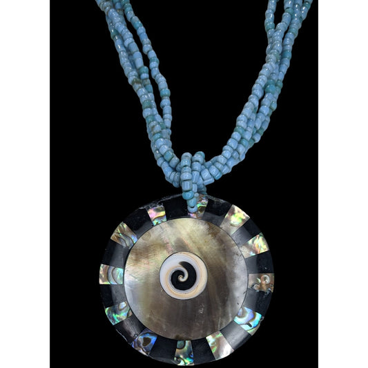 Boho Coastal Mermaidcore Vintage Artisan Shell Disc Beaded Necklace