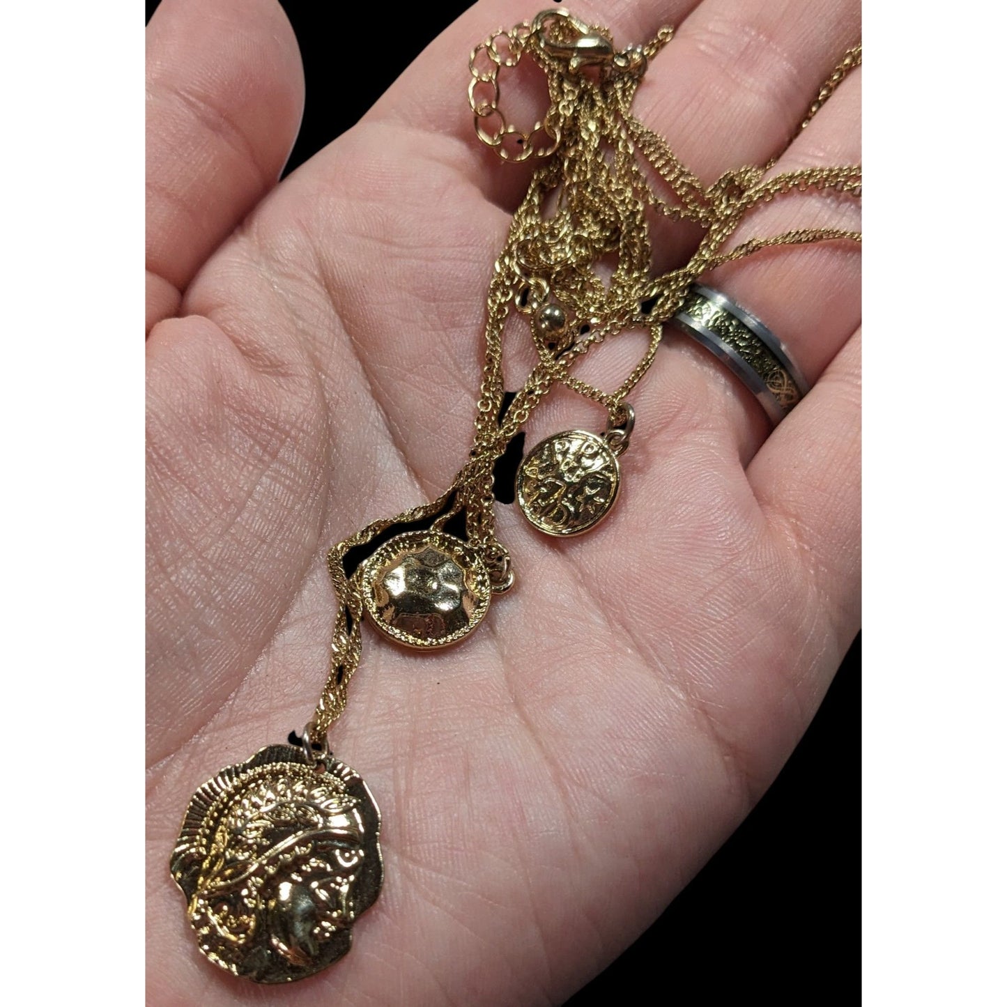 Elegant Layered Mini Medallion/Coin Gold Tone Necklace