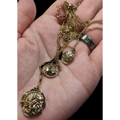 Elegant Layered Mini Medallion/Coin Gold Tone Necklace