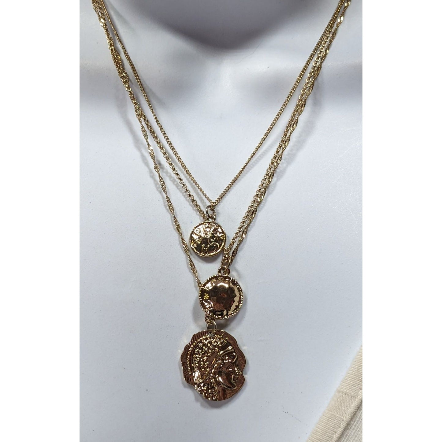 Elegant Layered Mini Medallion/Coin Gold Tone Necklace