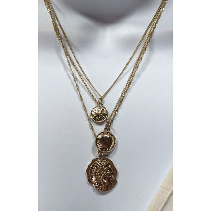 Elegant Layered Mini Medallion/Coin Gold Tone Necklace