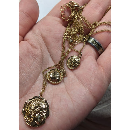 Elegant Layered Mini Medallion/Coin Gold Tone Necklace