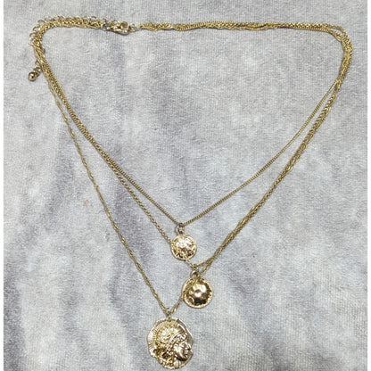 Elegant Layered Mini Medallion/Coin Gold Tone Necklace