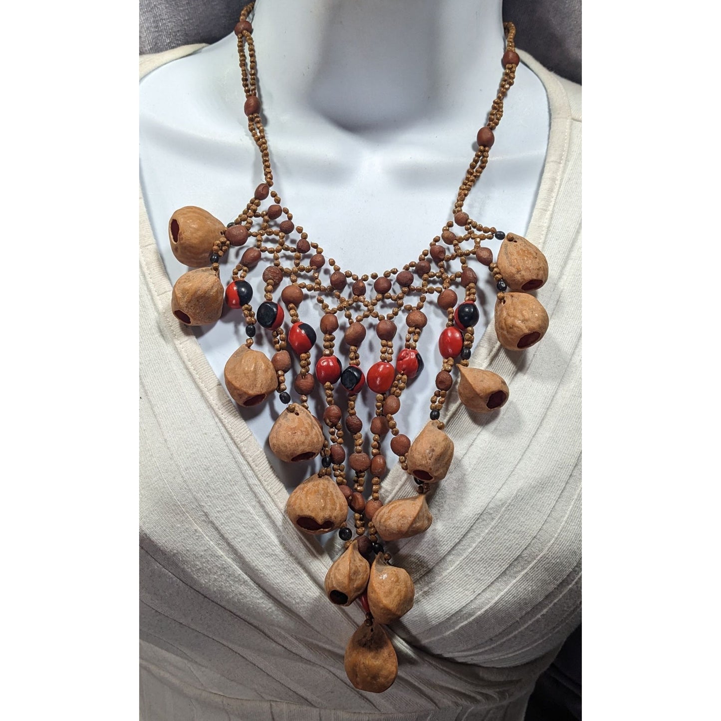 Vintage Bohemian Artisan Made Multi-Seed Necklace