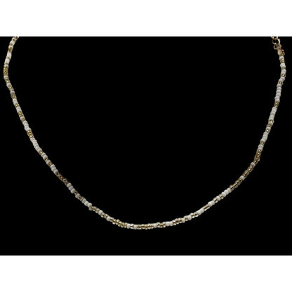 Simple Casual White And Gold Tone Glass Beaded Necklace