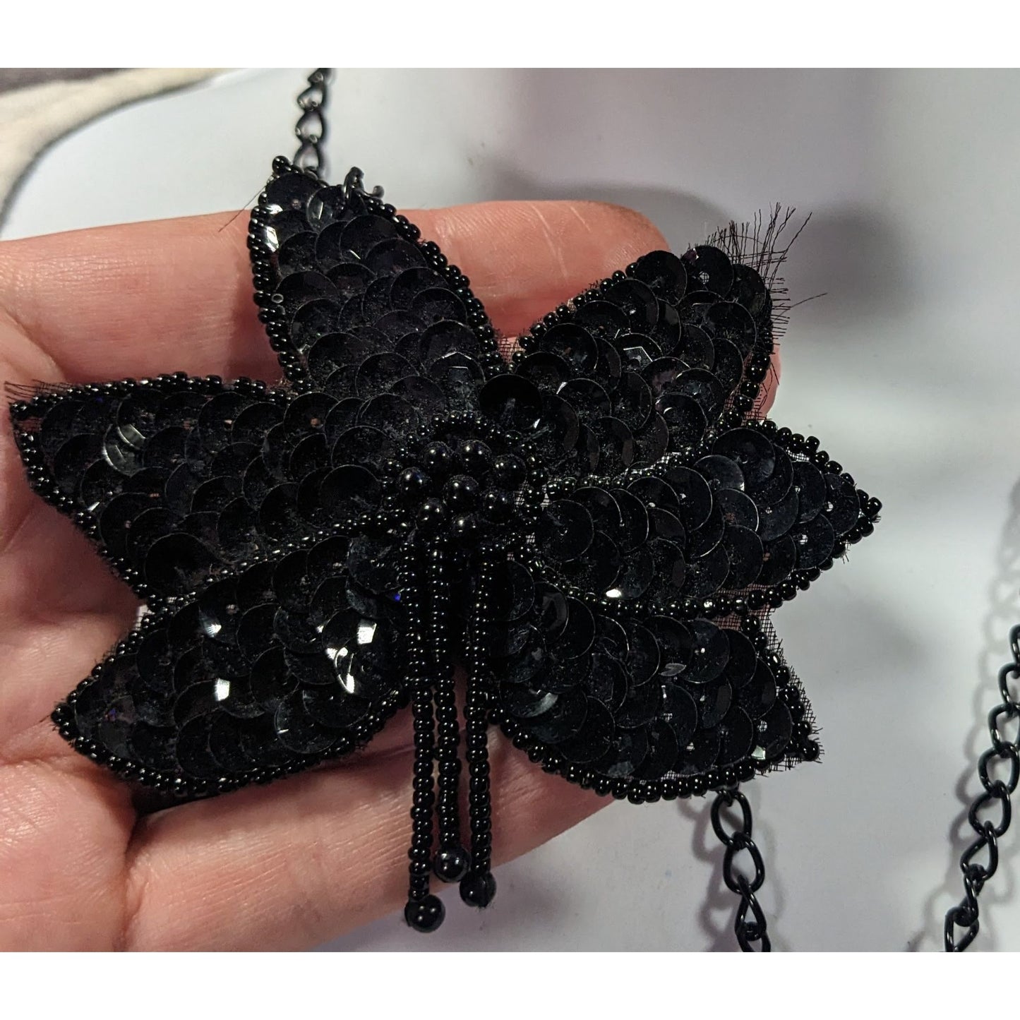 Gothic Floral Beaded Sequin Pendant Necklace
