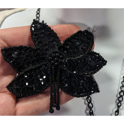 Gothic Floral Beaded Sequin Pendant Necklace