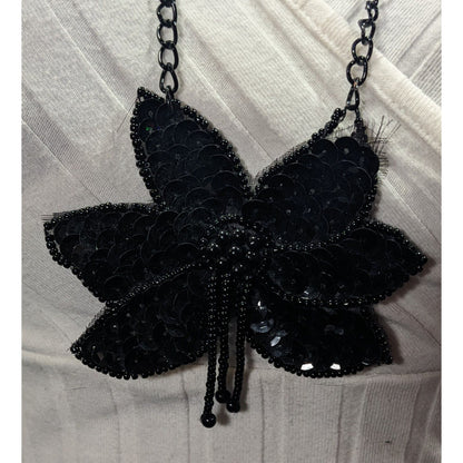 Gothic Floral Beaded Sequin Pendant Necklace