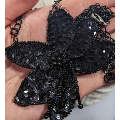 Gothic Floral Beaded Sequin Pendant Necklace