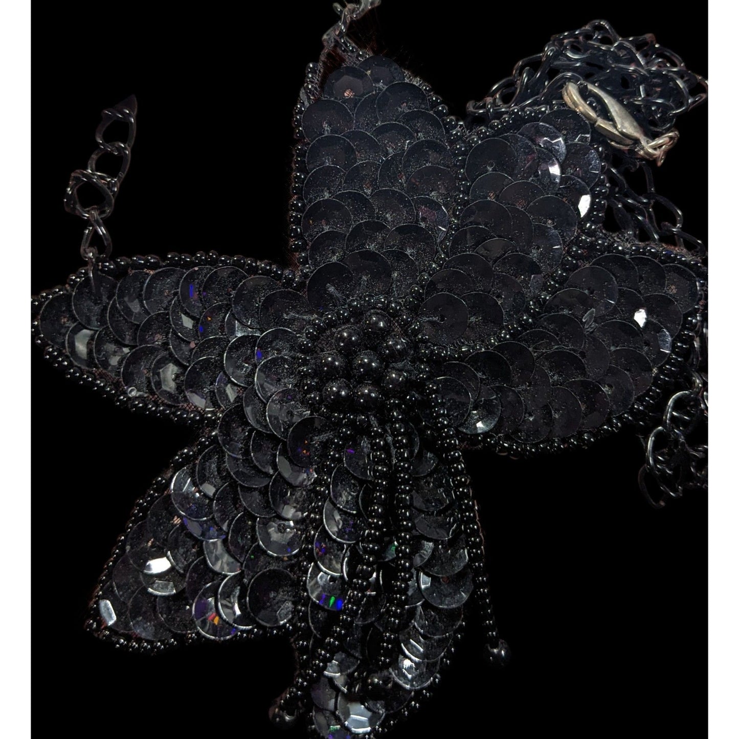 Gothic Floral Beaded Sequin Pendant Necklace