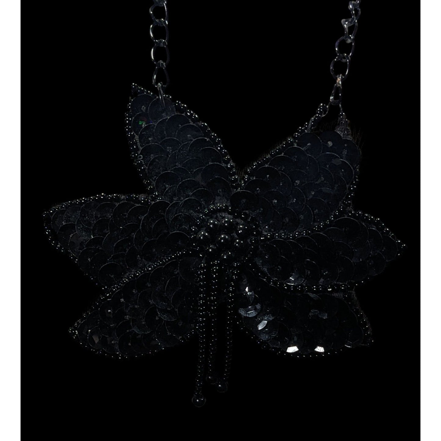 Gothic Floral Beaded Sequin Pendant Necklace