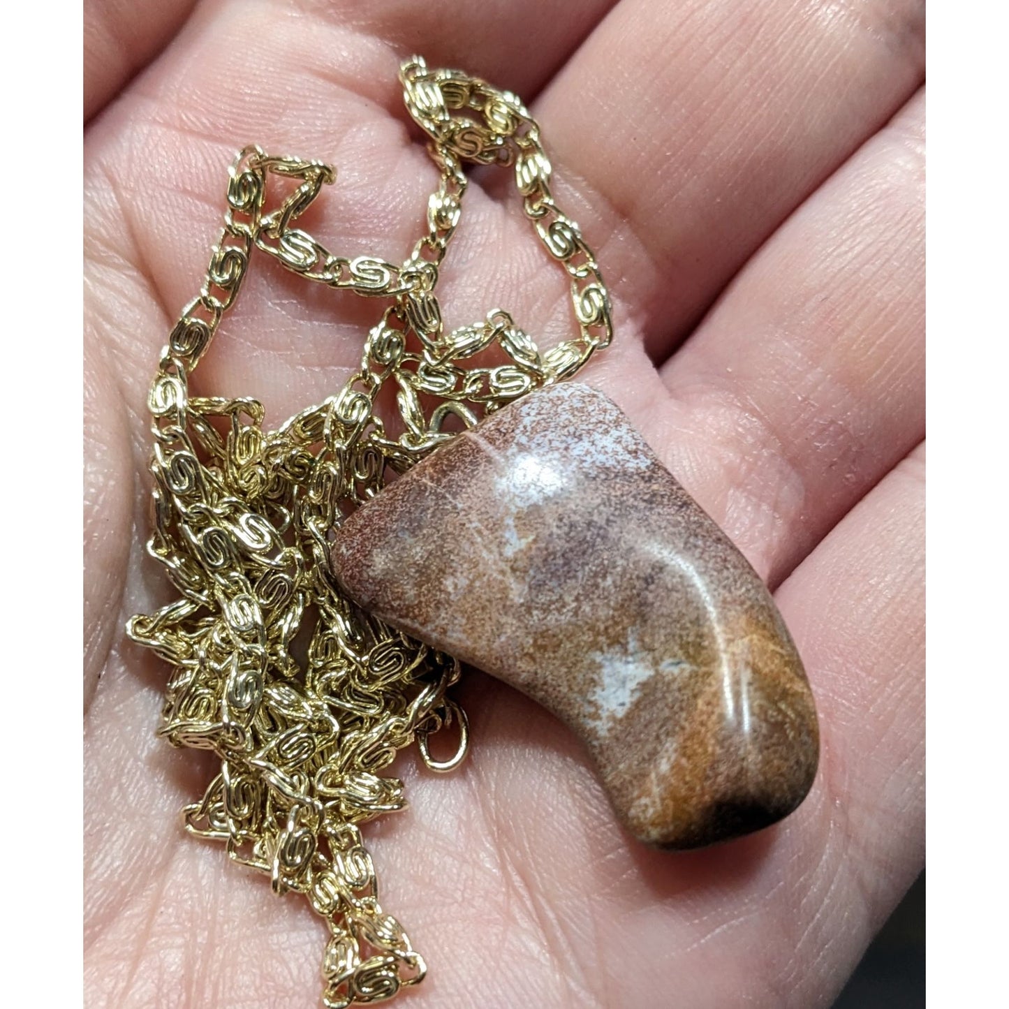 Vintage Tumbled Stone Pendant Necklace Marked Germany