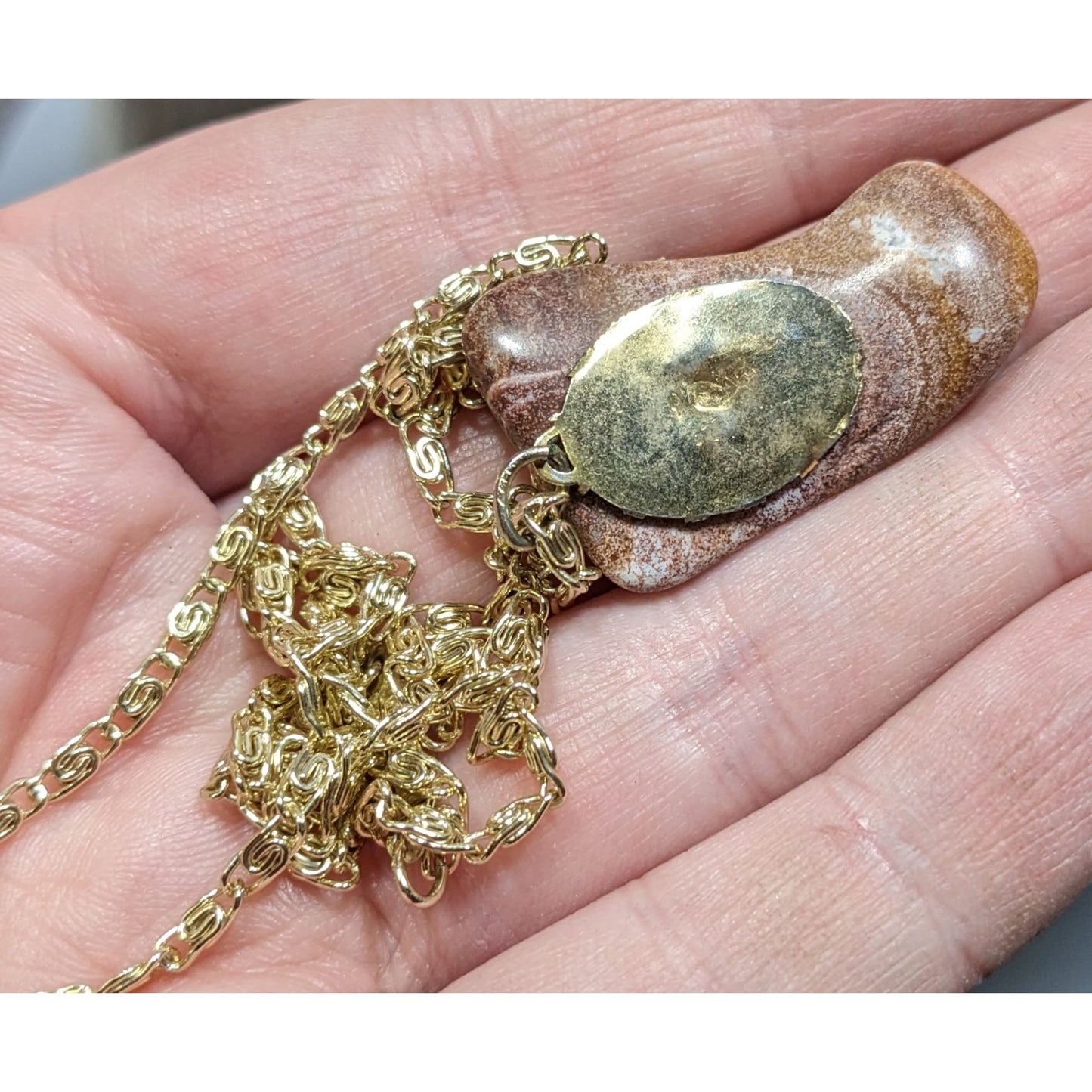 Vintage Tumbled Stone Pendant Necklace Marked Germany