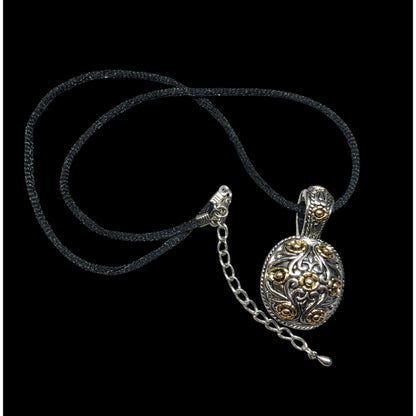 Elegant Fantasy Silver And Gold Tone Floral Pendant Necklace
