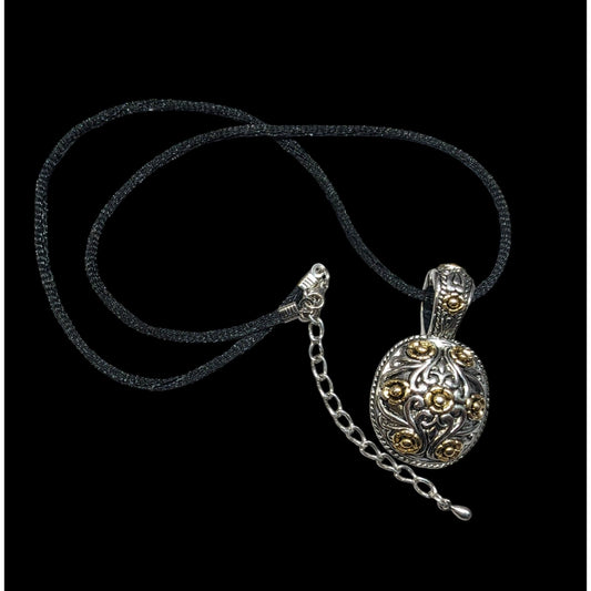 Elegant Fantasy Silver And Gold Tone Floral Pendant Necklace