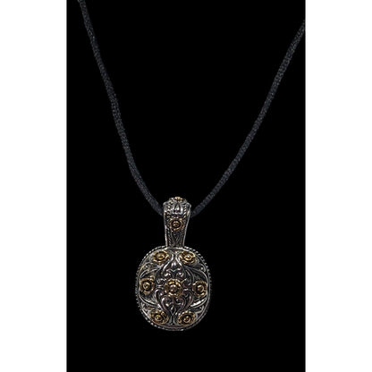 Elegant Fantasy Silver And Gold Tone Floral Pendant Necklace