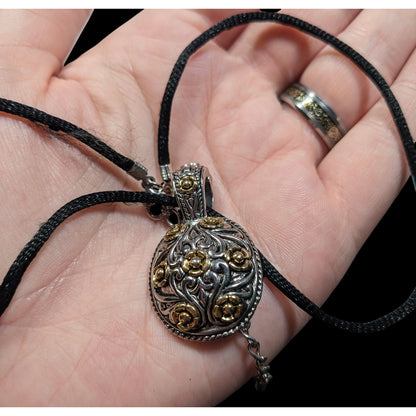Elegant Fantasy Silver And Gold Tone Floral Pendant Necklace
