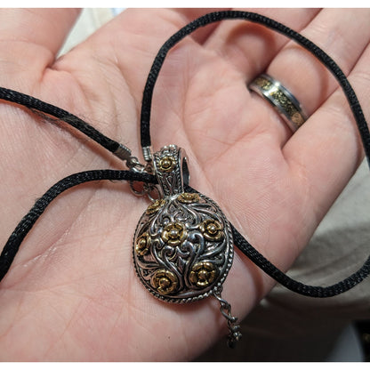 Elegant Fantasy Silver And Gold Tone Floral Pendant Necklace