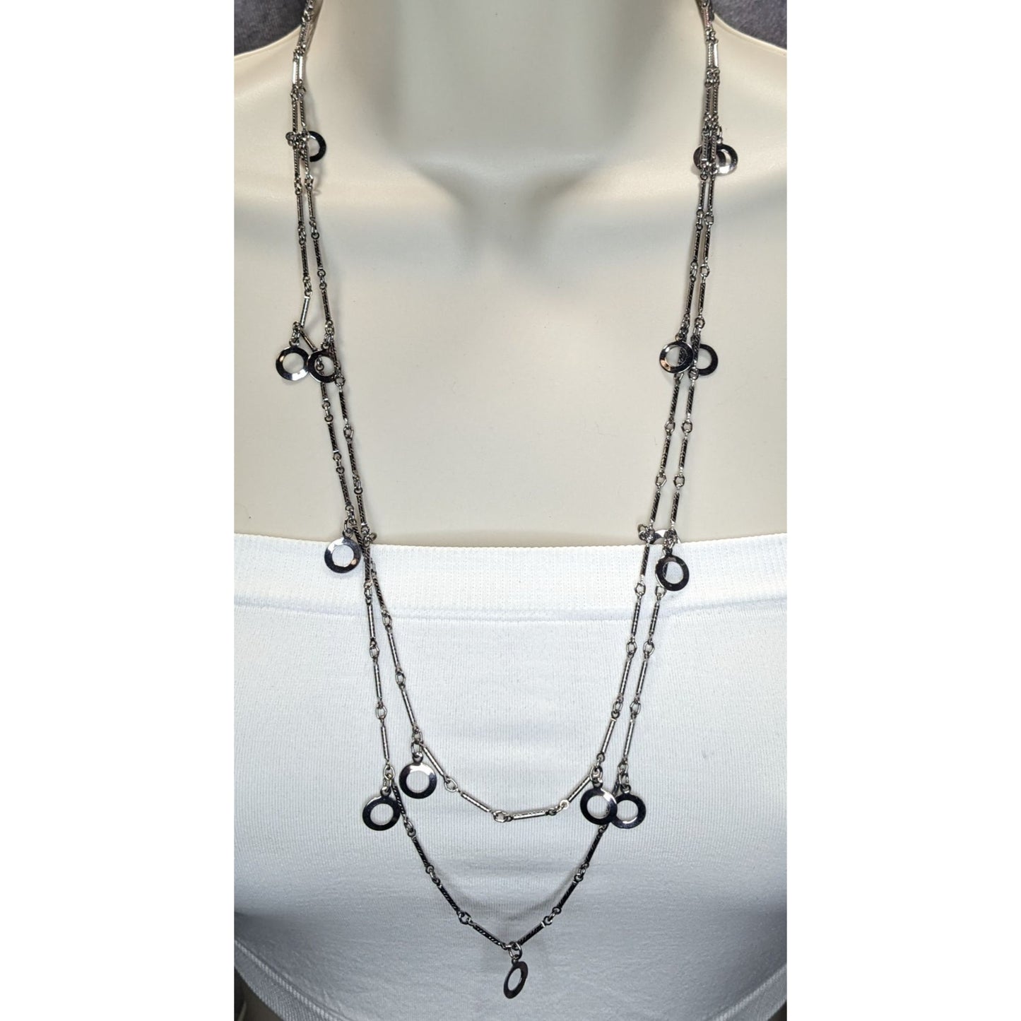 Modern Geometric Charm Silver-Tone Long Chain Necklace